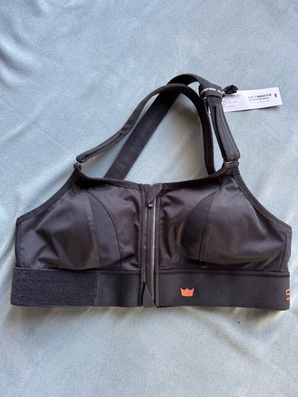 Front-Zip Black Sports Bra with Support